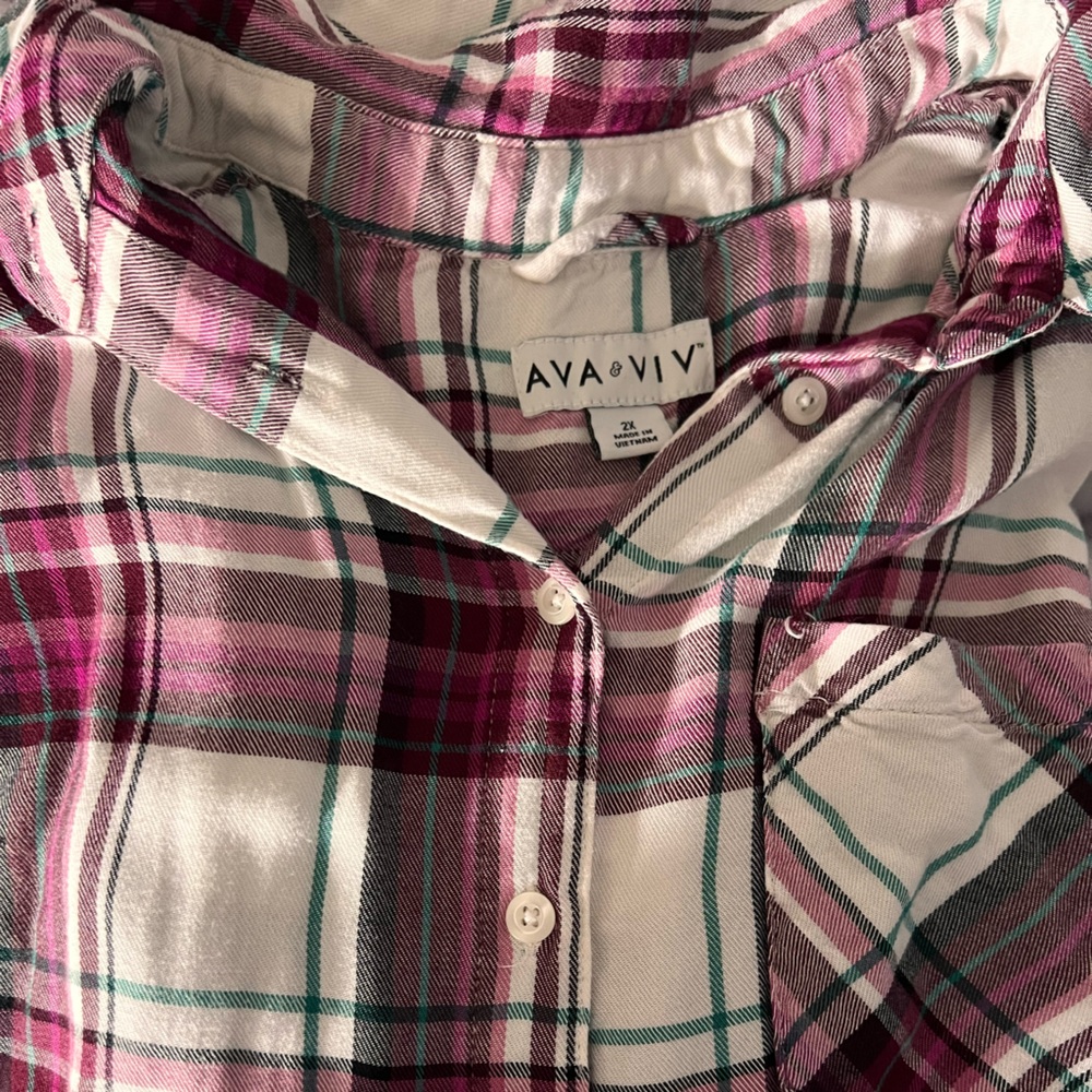 AVA VIV Plaid Button-Up Shirt